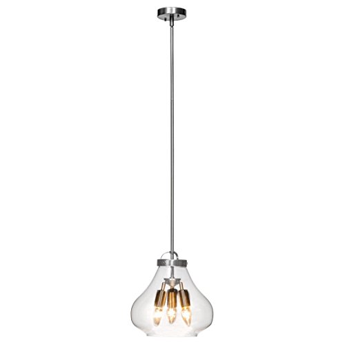Amazon Crazy 🔥 Deals Globe Electric 65113 3-Light Pendant with Clear Glass Shade, 12, Brushed Steel Finish