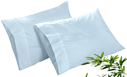 Image of Royale Linen Cooling Pillow Cases Standard Size Set of 2-100% Rayon Derived from Bamboo Cooling Pillowcase for Hot Sleepers - Soft & Silky Pillow Covers with Envelope Closure (Lake Blue 20x26 Inch)