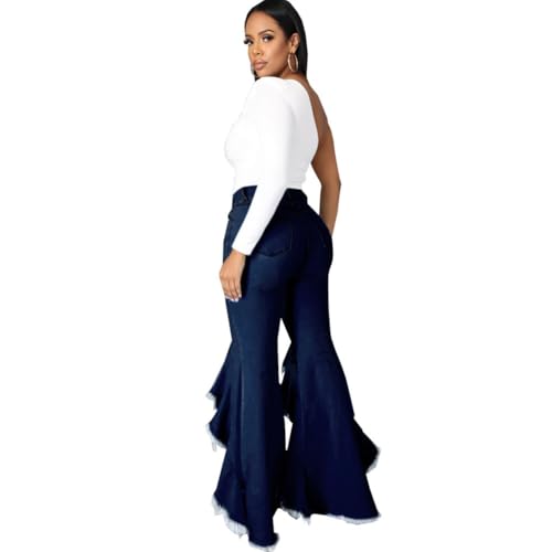 Curvy Jeans for Women Stretchy High Rise Streetwear Frayed Hem Bell Bottom Flare Jeans4