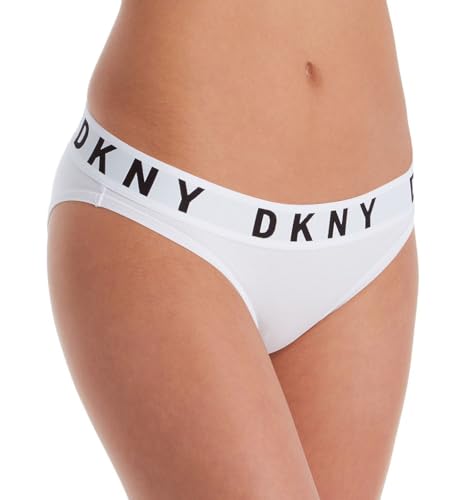 DKNY Women's Cozy Boyfriend Bikini Style Underwear, White/Black, S