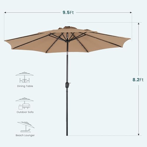 image for OLIXIS 10FT Solar Patio Umbrella with Lights, Tilt and Crank Button, 8