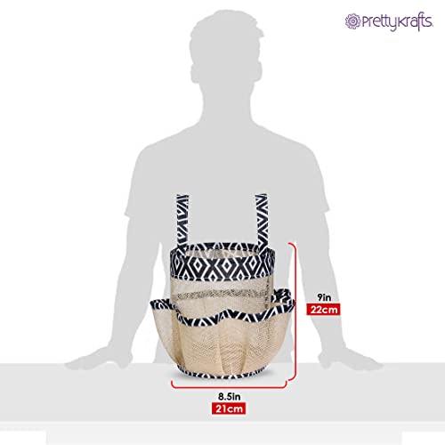 Image of PRETTY KRAFTS Mesh Shower Caddy Tote Bag 8 Pockets, Hanging Portable Toiletry Bag for Men and Women, College Dorm Essentials Quick Dry Bath Organizer for College Dorms, Gym, Camp - Beige Black
