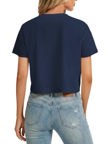 Image of SMENG Women's Crop Tops Cotton Loose Fit Tshirt Basic Short Sleeve Shirt