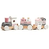 Personalisierte Holzeisenbahn rosa – Personalisierte Geschenke Baby | Steckspielzeug | Geschenk zur Geburt Mädchen | Holzzug mit Name & Geburtsdaten – Label Label