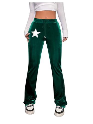Verdusa Women's Drawstring Waist Flare Leg Velvet Pants with Pocket