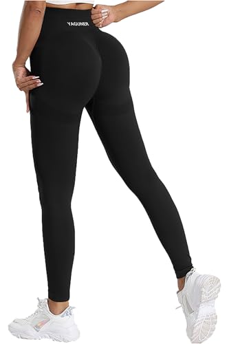 Yaguner High Waisted Scrunch Butt Lifting Leggings for Women-Seamless Tummy Control Yoga Pants for Workout Gym Black