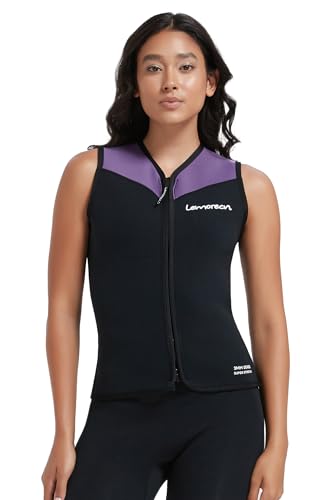 Lemorecn Traje de neopreno sin mangas de 3 mm para mujer, chaqueta de neopreno con cremallera frontal, chaleco de buceo para deportes acuáticos (UK2097-PURPLE-12)