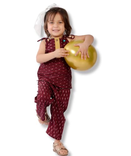 Image of Baby Girls Maroon Cotton Top Pant Set for Ages 1-4 Years. Stylish, Comfortable Kids Outfit For Summer, Parties & Everyday Wear