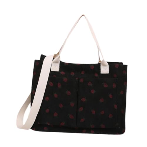 Hailong Ming Bolsa Tote com Estampa de Morango Fofa E Casual para Compras, Preto