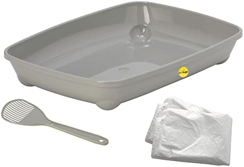Grey Kitten Starter Pack Kit Set Small Cat Open Litter Tray + Scoop + 3x Liners Bags CatCentre®
