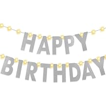 Happy Birthday Banner,10Ft Large Glitter Silve Letters Birthday Sign Party Decorations Supplies for Men Women Hanging Bunting Flag Garland Banners Yard Wall Door Backdrop Girls Boys Baby Toddler Kids