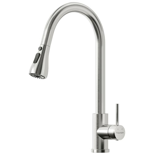 PUKANIUM Kitchen Tap Mixer with Pull Out Spray, Stainless Steel Kitchen Sink Taps 1 Hole with 3 Spray Modes, Pull Down Kitchen Mixer Tap Faucet with High Arc 360°Swivel