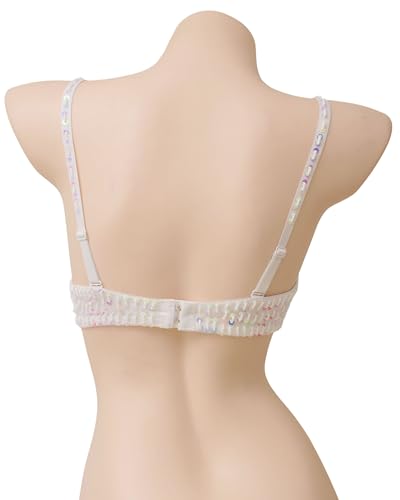 ROYAL SMEELA Handgefertigte Beaded Sequin Push-Up-BH | Strass und Perlenbesatz | Ideal für besondere Anlässe & Partys weiß