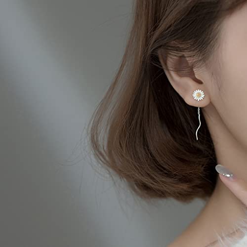 SLUYNZ 925 Sterling Silver Daisy Dangle Earrings Chain for Women Teens Flower Dangle Earrings Threader Tassel3