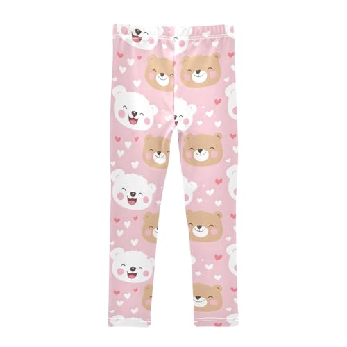 Cute Bear Love Heart Girls Leggings Soft Stretch Workout Yoga Dance Pants for Kids Casual Tights2