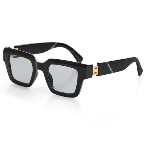 Image of Onrtry Fashion Square Sunglasses for Women Men Rectangle Thick Frame Sun Glasses 90s Designer Style Black Shades