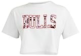 FISLL NBA Crop Top T-Shirt for Women w/Comic Print Team Applique - Chicago Bulls, Large