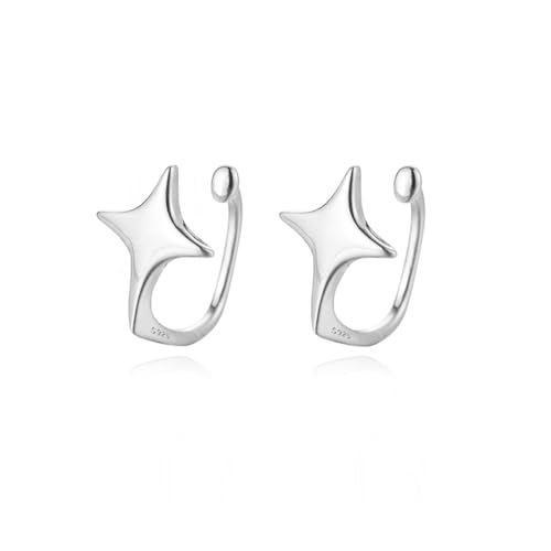 Reffeer Solid 925 Sterling Silver Star Cuff Earrings Cartilage Wraps for Women Teen Girls Helix Earrings Star Clip On Earrings No Piercing (A-Silver)