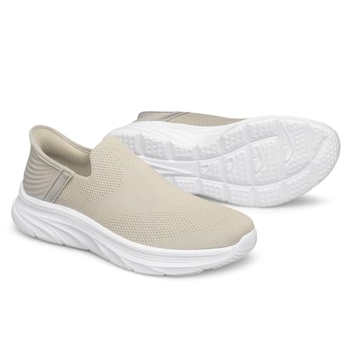 BQQ Men's Slip on Walking Shoes Comfortable Non Slip Workout Sneakers Loafers Taupe Size 123