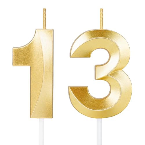 ROYOROYI 13th Birthday Decorations Gold Number 13 Candles for Cake