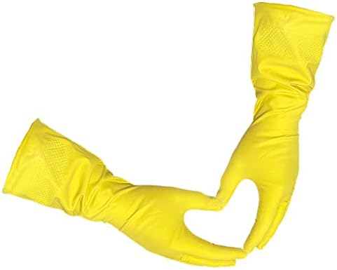 Gloves Legend Size Large - 12" Yellow Latex Household Kitchen Cleaning Dishwashing Reuseable Gloves - 18 mil - 6 Pairs (12 Gloves)