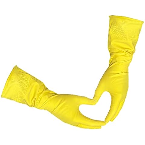 6 Pairs (12 Gloves) - Gloves Legend Size Medium - Latex Yellow Household Kitchen Cleaning Dishwashing Reusable Gloves Cover