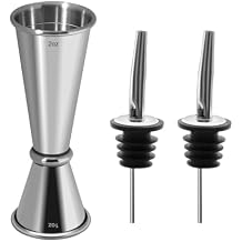 Jigger for Bartending with 2 Pourers, Japanese Jiggers with 5 Measurements Inside, Jiggers 2 OZ 1 OZ, Shot Measure, Ba Bartender Tool Accessories, Silver, 1 Jigger+ 2 Pourers