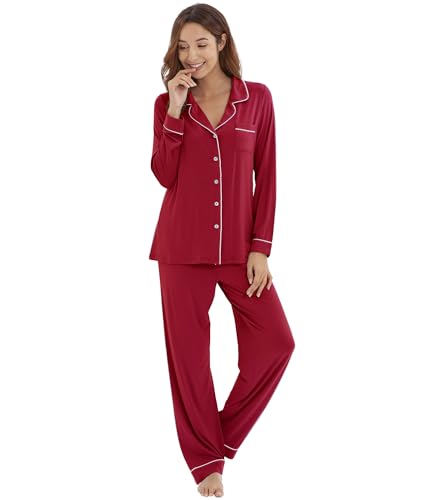 Image of WiWi Viscose from Bamboo Women's Pajamas Set Super Soft Button Down Top and Pants Sleepwear Cooling Pjs S-3X