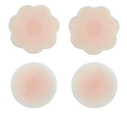 DaisyFormals Thin Pasties - Reusable Adhesive Silicone Nipple Covers(1 Pair Round + 1 Pair Flower)
