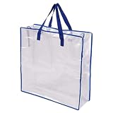 Kivivaka Bolsa de compras reutilizable para ropa y colchas, 66 x 66 x 22 cm, tejido transparente, para almacenamiento de polipropileno con diseño espacioso, plegable y color negro y azul