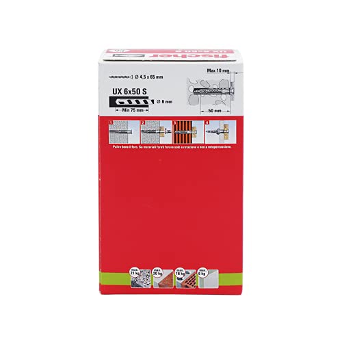 Miniatura 8 de Fischer 542455 Tacos Con Tornillo Ux, Gris, 6 X 50 Mm, Juego De 50 Piezas