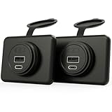 Panel Type C 12V USB Car Charger Outlet, DAMAVO YM1288 12V Cigarette Lighter Socket for Car USB Port Bus RV Boat Automotive Marine ATV Truck Golf Cart (Surface Mount Installation, 2 Pack)