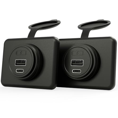 Image of Panel Type C 12V USB Car Charger Outlet, DAMAVO YM1288 12V Cigarette Lighter Socket for Car USB Port Bus RV Boat Automotive Marine ATV Truck Golf Cart (Surface Mount Installation, 2 Pack)