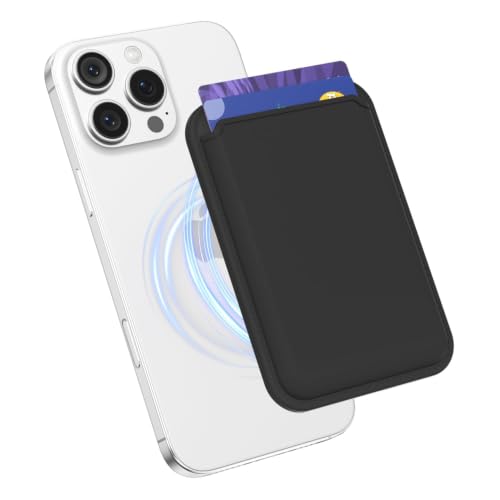 oakxco Magnetic Phone Wallet Stick On, Secure Phone Card Holder Silicone Compatible with Magsafe, Adhesive Pocket Sleeve ID Credit Card, Slim Thin Card Case, Compatible with iPhone Samsung, Black