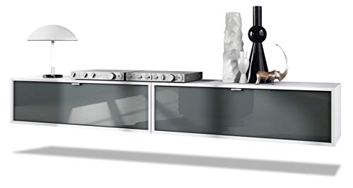 Vladon Ensemble de 2 Set Meuble TV Lana 100, lowboards de 100 x 29 x 37 cm chacun avec Beaucoup d'espace de Rangement, Caisson en Blanc Mat, façades en Gris Haute Brillance