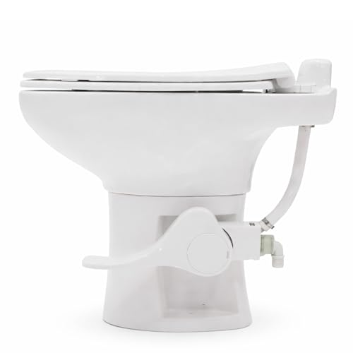 Image of SEAFLO Porcelain RV Toilet with Elongated Bowl, 19 inch Residential Height, Gravity Flush, Foot Pedal Flush, Soft Close Seat, Easy Install, Camper Toilet, 4-Year Warranty, SFRTCH-02-01