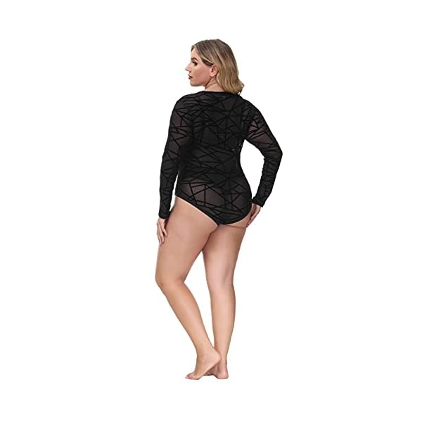 Hanna-Nikole-Womens-Plus-Size-See-Through-Bodysuit-Sheer-Long-Sleeve-Jumpsuit Hanna Nikole Women Plus Size Bodysuit Long Sleeve Leotard Top Basic Stretchy Jumpsuit 18W
