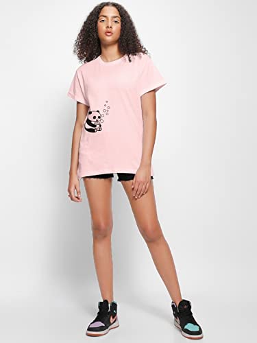 Image of Bewakoof Women's 100% Cotton Typography Boyfriend Fit Half Sleeve Round Neck T-Shirt | Casual wear | Streetwear | Oversized Tshirt for Woman Cotton| Baggy
