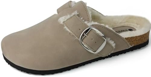 Sweechee Women's Cork Footbed Clogs with Soft Fur Lining, Comfortable Shearling Slippers Women's for Winter