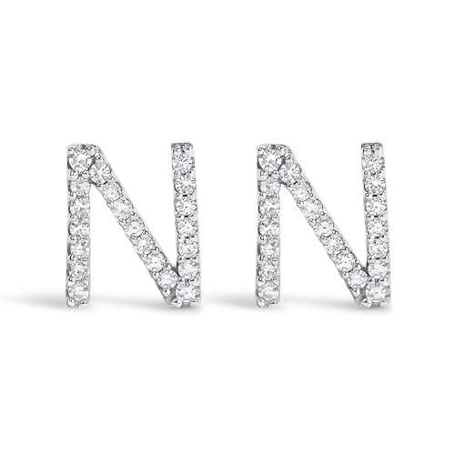 10K White Gold 1/10 Cttw Diamond 'N' Initial Stud Earring