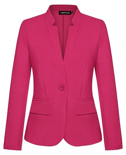 Image of MINTLIMIT Casual Suit Collarless Hot Pink Blazer for Women Long Sleeve Jacket (Hot Pink S)