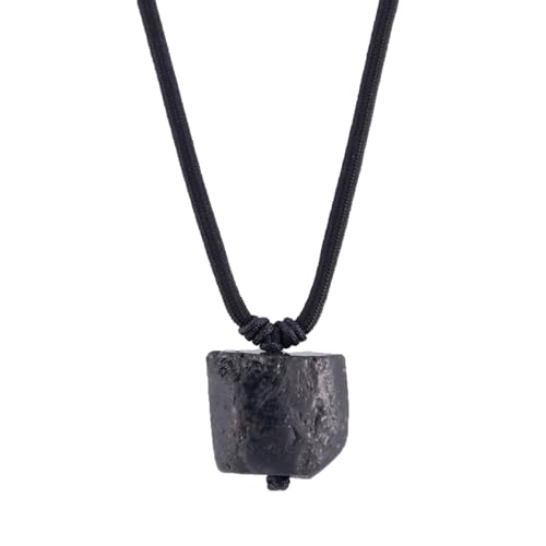 Raw Black Tourmaline Stone Necklace, Healing Crystal Energy Stone Protection Necklaces with Adjustable Rope, Handmade Chakra Gemstone Pendant Black Jewelry Birthday Gift for Men Boy