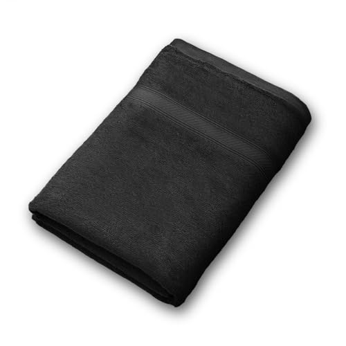 Image of Welspun Alpha 100% Cotton 420 GSM Dobby Weave Solid Premium Large Bath Towel | Super Absorbent, Quick Dry & Ultra Soft - 84 x 180 Cm - Black