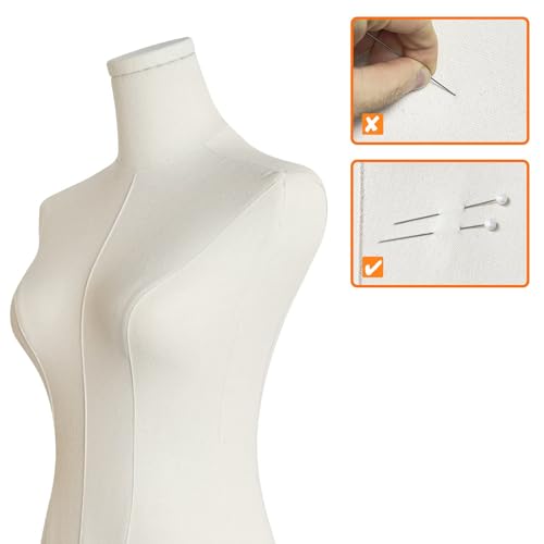EaseHome Dress Form Mannequin Body, 50”-70”Adjustable Height Female Beige Linen Fabric Manikin Torso with Detachable Gold Metal Bracket and Rectangular Base Clothing Forms