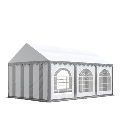 Tente Barnum de Réception 4x6 m Bâches PVC 750 N Gris-Blanc Cadre de Sol Jardin