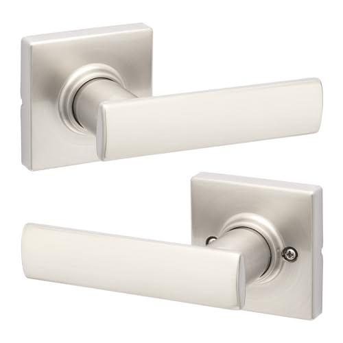 Kwikset Breton Interior Passage Door Handle, Lever for Closet and Hallway Doors, Reversible Non-Locking Handle Lever, Satin Nickel, with Microban Protection