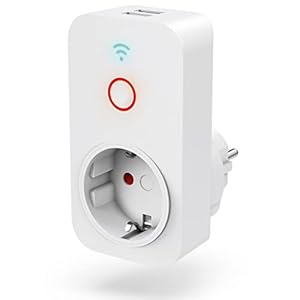 Hama WiFi Steckdose mit 2x USB A für Geräte bis 2300 W, Smart Home WLAN für Sprachsteuerung mit Alexa, Google, Siri, USB 2, 1 A für Smartphone, Tablet, Appsteuerung, 10 A, Weiß