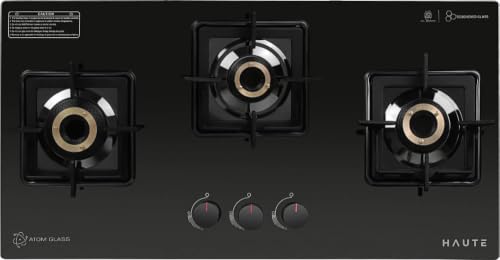 Image of Haute Evoque series 4.0 Black 3 Burner Manual Stove | 8 MM Atom Glass | ISI certified |Door Step Service |10 Year Warranty by Haute Home
