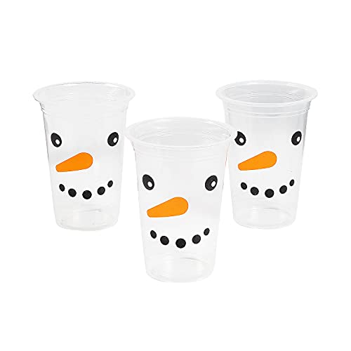 Fun Express Snowman Plastic Cups â€“ Bulk Set of 50, Each Holds 16 oz - Christmas Party Supplies