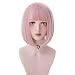 Short Bob Pastel Pink Wig - Light Pink Wig Bangs For Womem Cosplay, Party, Halloween and Daily, Natural Synthetic Hair Pale Pink Lolita Wig with Wig Cap